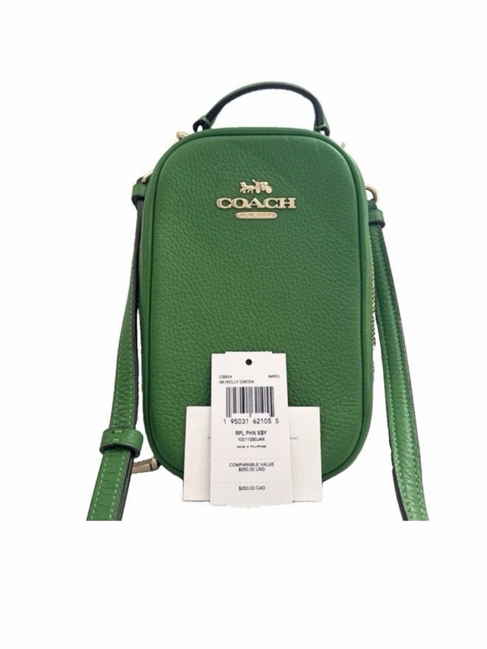 NWT *RARE* Coach Green Pebbled Leather Mini Crossbody with Gold Logo